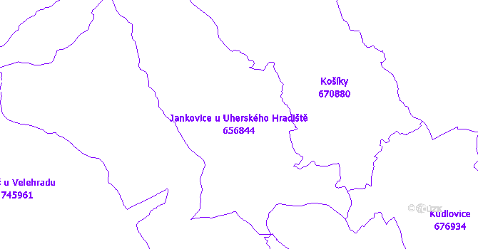 Katastrální mapa Jankovice u Uherského Hradiště - přehledová mapa katastrálního území