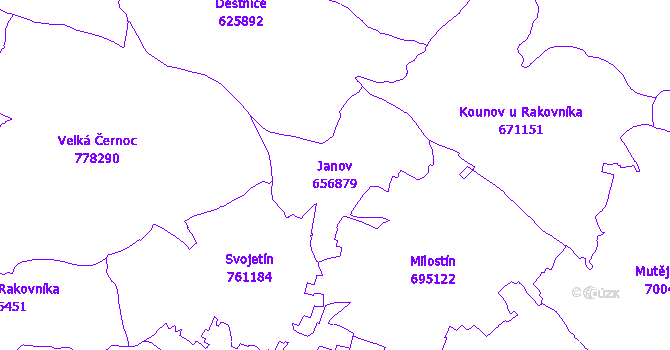 Katastrální mapa Janov - přehledová mapa katastrálního území