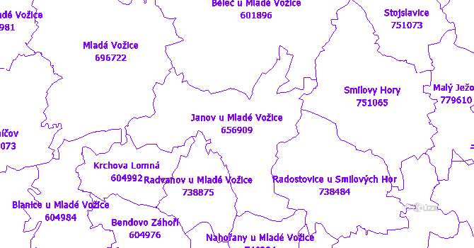 Katastrální mapa Janov u Mladé Vožice - přehledová mapa katastrálního území
