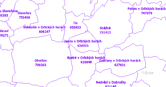 Katastrální mapa Janov v Orlických horách - přehledová mapa katastrálního území