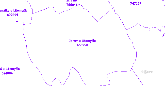 Katastrální mapa Janov u Litomyšle - přehledová mapa katastrálního území