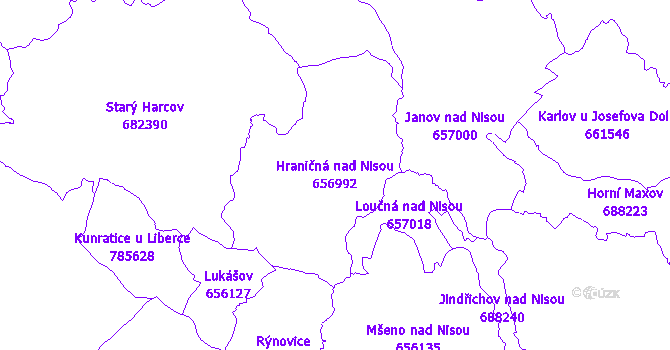 Katastrální mapa Hraničná nad Nisou - přehledová mapa katastrálního území