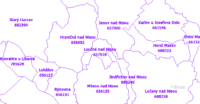 Katastrální mapa Loučná nad Nisou - přehledová mapa katastrálního území