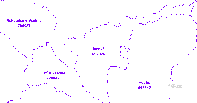 Katastrální mapa Janová - přehledová mapa katastrálního území