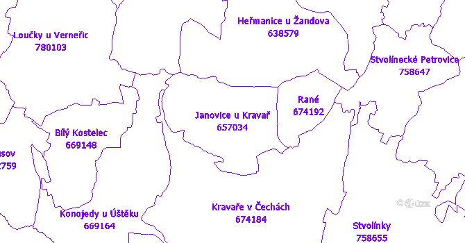 Katastrální mapa Janovice u Kravař - přehledová mapa katastrálního území