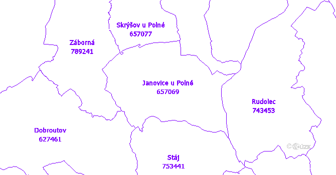 Katastrální mapa Janovice u Polné - přehledová mapa katastrálního území