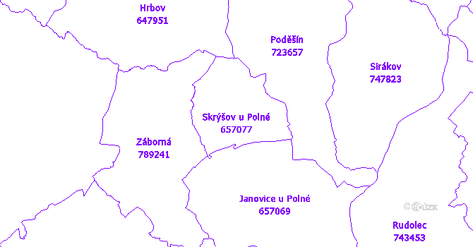 Katastrální mapa Skrýšov u Polné - přehledová mapa katastrálního území