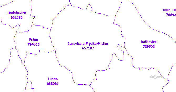 Katastrální mapa Janovice u Frýdku-Místku - přehledová mapa katastrálního území