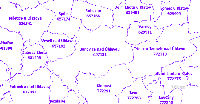 Katastrální mapa Janovice nad Úhlavou - přehledová mapa katastrálního území