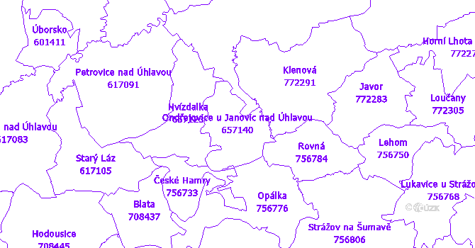 Katastrální mapa Ondřejovice u Janovic nad Úhlavou - přehledová mapa katastrálního území
