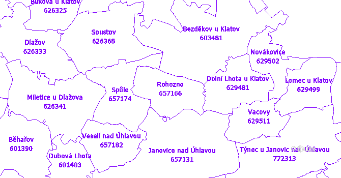 Katastrální mapa Rohozno - přehledová mapa katastrálního území