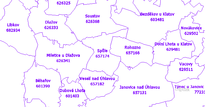Katastrální mapa Spůle - přehledová mapa katastrálního území