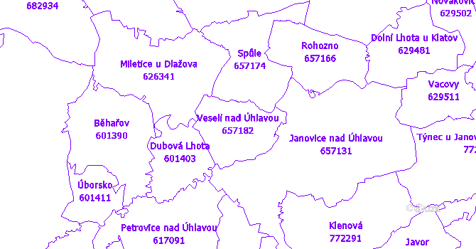 Katastrální mapa Veselí nad Úhlavou - přehledová mapa katastrálního území