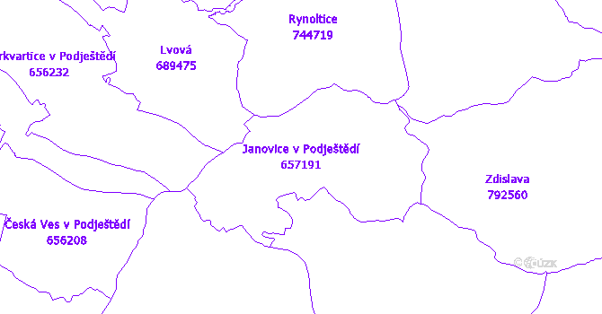 Katastrální mapa Janovice v Podještědí - přehledová mapa katastrálního území