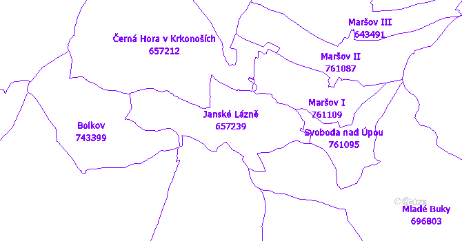Katastrální mapa Janské Lázně - přehledová mapa katastrálního území