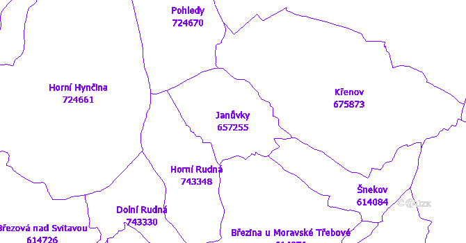 Katastrální mapa Janůvky - přehledová mapa katastrálního území