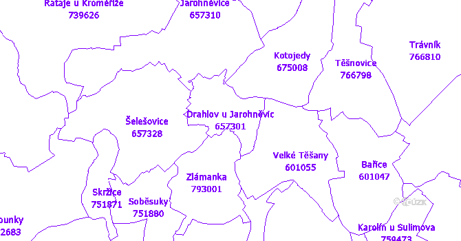 Katastrální mapa Drahlov u Jarohněvic - přehledová mapa katastrálního území