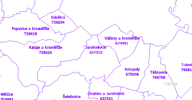 Katastrální mapa Jarohněvice - přehledová mapa katastrálního území