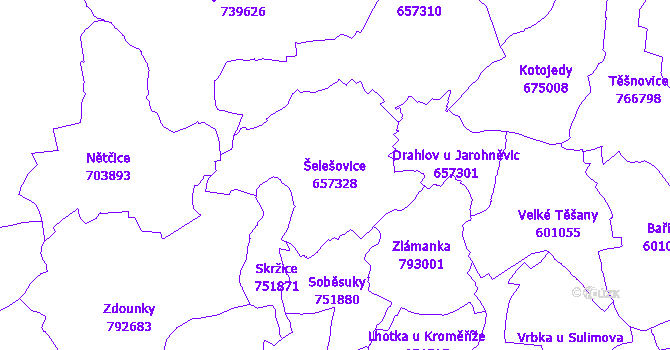 Katastrální mapa Šelešovice - přehledová mapa katastrálního území
