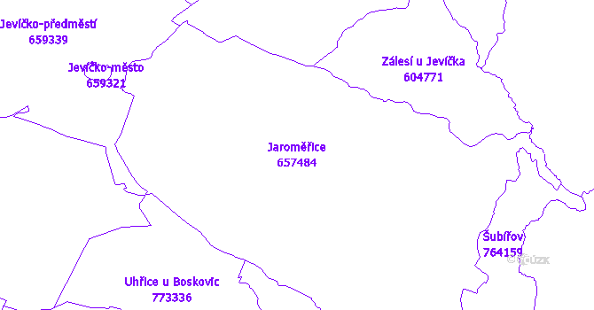 Katastrální mapa Jaroměřice - přehledová mapa katastrálního území