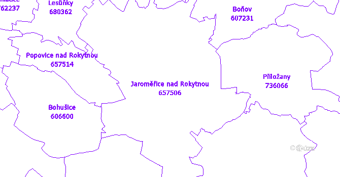 Katastrální mapa Jaroměřice nad Rokytnou - přehledová mapa katastrálního území