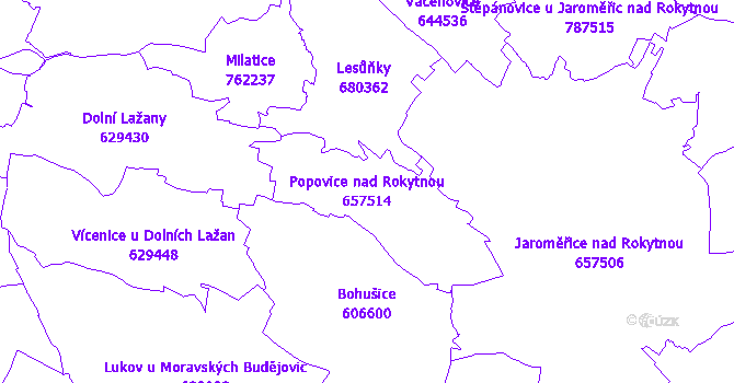 Katastrální mapa Popovice nad Rokytnou - přehledová mapa katastrálního území