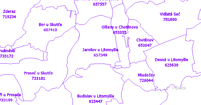 Katastrální mapa Jarošov u Litomyšle - přehledová mapa katastrálního území