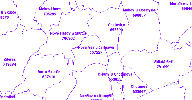 Katastrální mapa Nová Ves u Jarošova - přehledová mapa katastrálního území