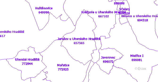 Katastrální mapa Jarošov u Uherského Hradiště - přehledová mapa katastrálního území