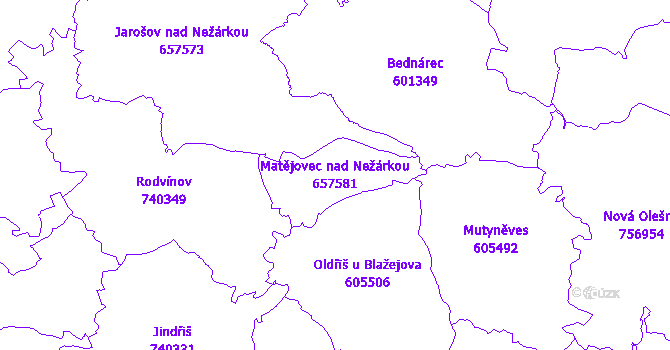 Katastrální mapa Matějovec nad Nežárkou - přehledová mapa katastrálního území