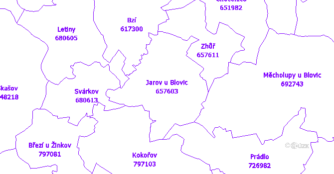 Katastrální mapa Jarov u Blovic - přehledová mapa katastrálního území