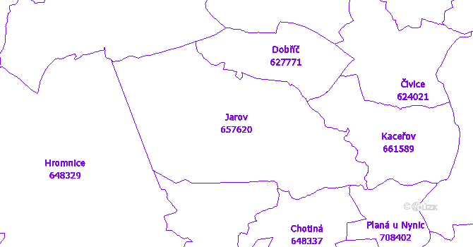 Katastrální mapa Jarov - přehledová mapa katastrálního území
