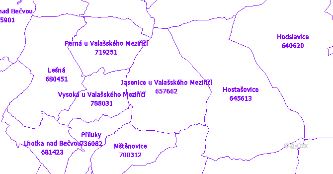 Katastrální mapa Jasenice u Valašského Meziříčí - přehledová mapa katastrálního území