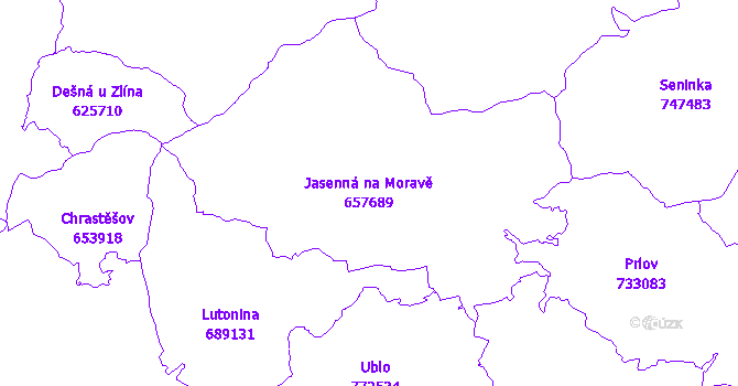 Katastrální mapa Jasenná na Moravě - přehledová mapa katastrálního území