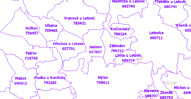 Katastrální mapa Jasinov - přehledová mapa katastrálního území
