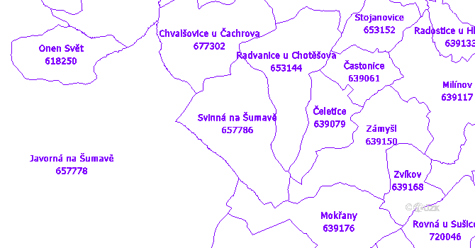 Katastrální mapa Svinná na Šumavě - přehledová mapa katastrálního území