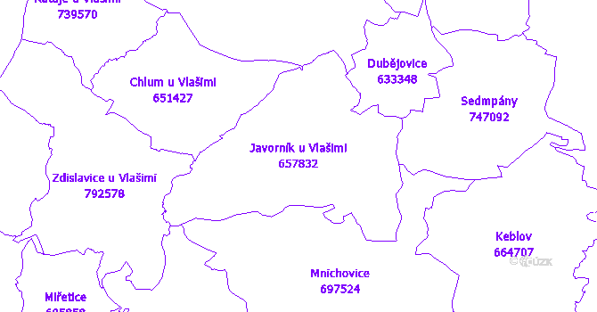 Katastrální mapa Javorník u Vlašimi - přehledová mapa katastrálního území