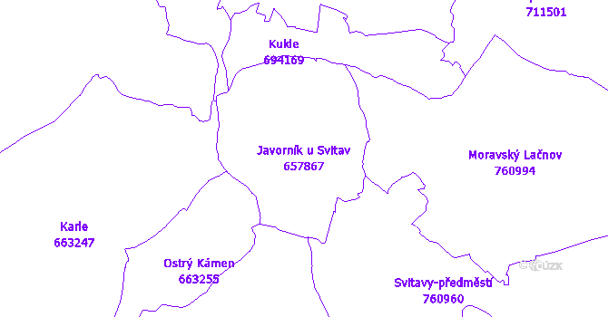 Katastrální mapa Javorník u Svitav - přehledová mapa katastrálního území