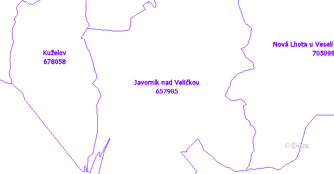 Katastrální mapa Javorník nad Veličkou - přehledová mapa katastrálního území