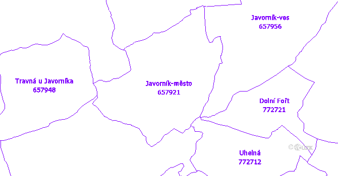 Katastrální mapa Javorník-město - přehledová mapa katastrálního území