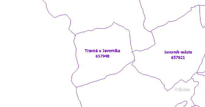 Katastrální mapa Travná u Javorníka - přehledová mapa katastrálního území