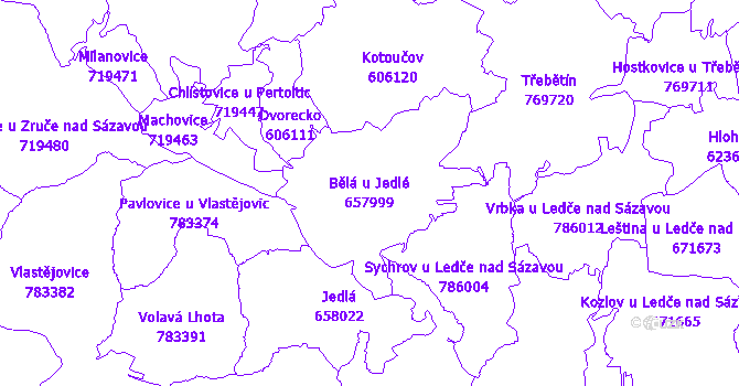 Katastrální mapa Bělá u Jedlé - přehledová mapa katastrálního území