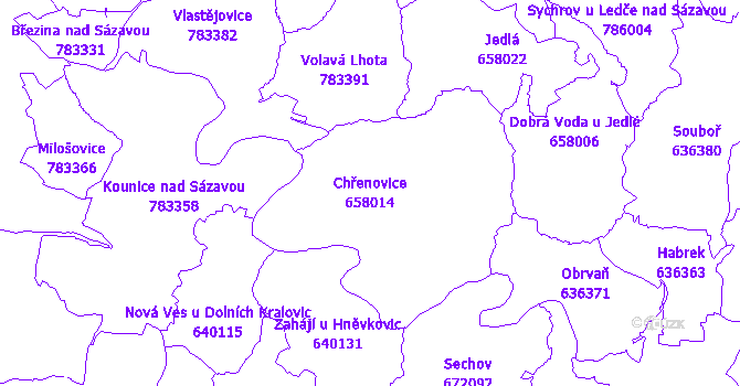 Katastrální mapa Chřenovice - přehledová mapa katastrálního území