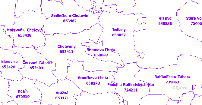 Katastrální mapa Beranova Lhota - přehledová mapa katastrálního území