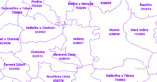 Katastrální mapa Jedlany - přehledová mapa katastrálního území