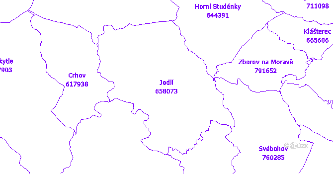 Katastrální mapa Jedlí - přehledová mapa katastrálního území