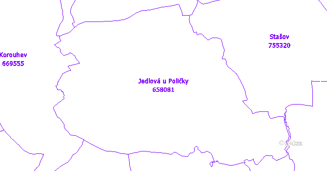 Katastrální mapa Jedlová u Poličky - přehledová mapa katastrálního území