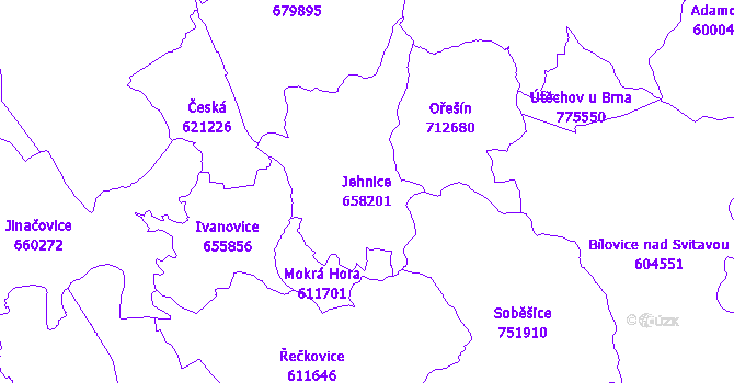 Katastrální mapa Jehnice - přehledová mapa katastrálního území