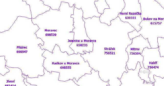 Katastrální mapa Jemnice u Moravce - přehledová mapa katastrálního území