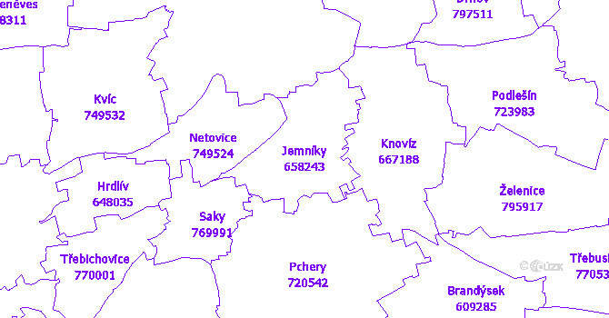 Katastrální mapa Jemníky - přehledová mapa katastrálního území